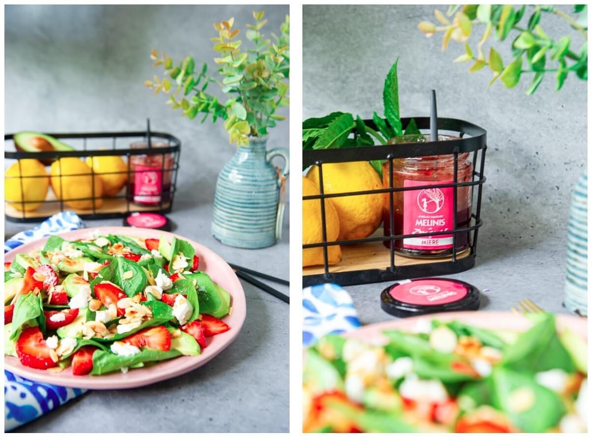 Salad with spinach, strawberries, avocado and Melinis