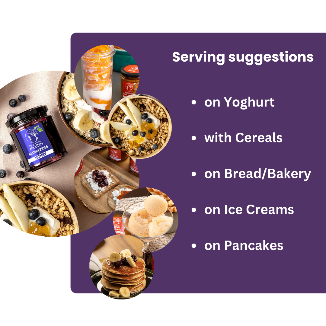 Melinis Wild Blueberries (Bilberries) – Raw and Organic Honey with Wild Blueberries, 230g | Unique Cold-Processed Delicacy | Perfect for Desserts and Special Gifts