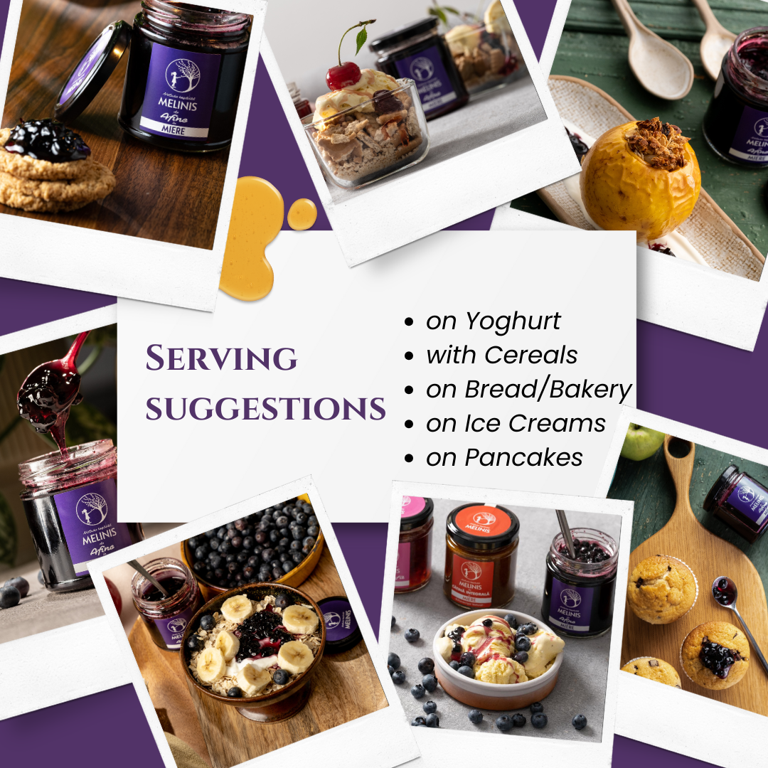 Melinis Wild Blueberries (Bilberries) – Raw and Organic Honey with Wild Blueberries, 230g | Unique Cold-Processed Delicacy | Perfect for Desserts and Special Gifts