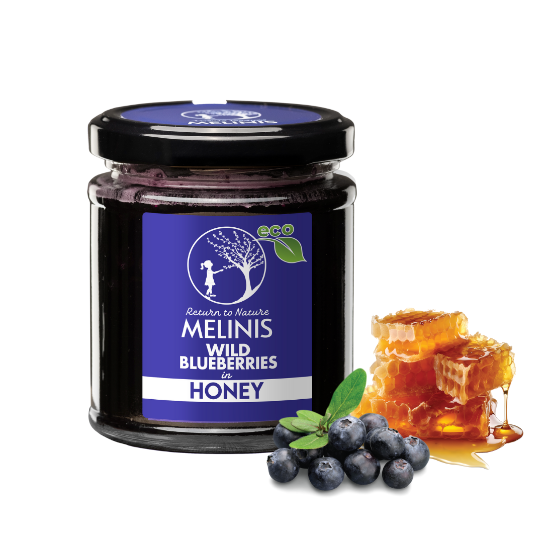 Melinis Wild Blueberries (Bilberries) – Raw and Organic Honey with Wild Blueberries, 230g | Unique Cold-Processed Delicacy | Perfect for Desserts and Special Gifts