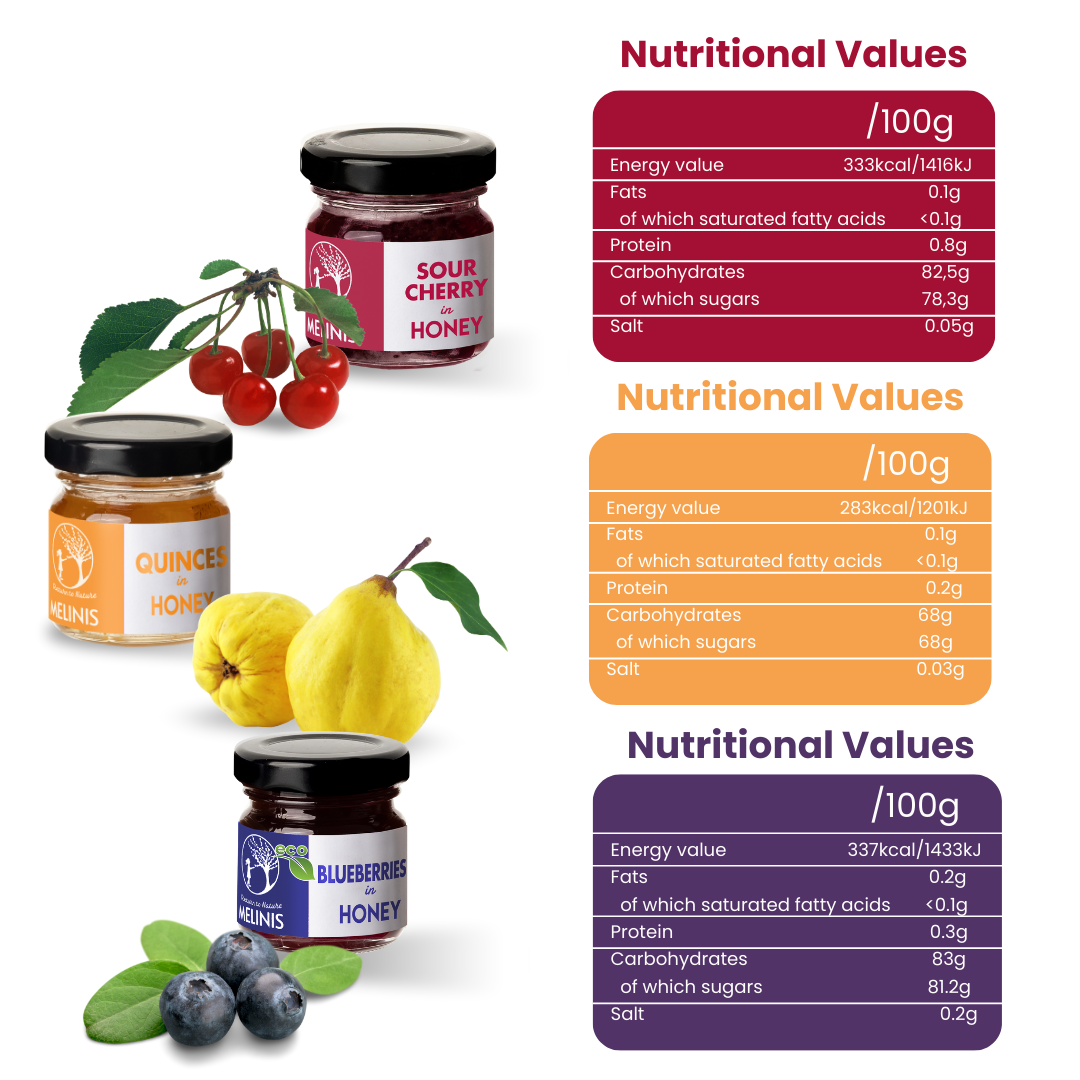 Tasting Set – Crunchy and Irresistible (Quince, Sour Cherries, and Blueberries) | 3 x 40g Jars