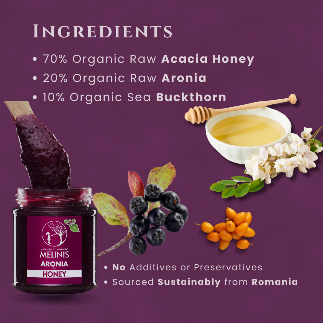 Melinis Aronia Cream – 230g | Raw and Organic Honey with Wild Aronia Berries | Unique Cold-Processed Spread