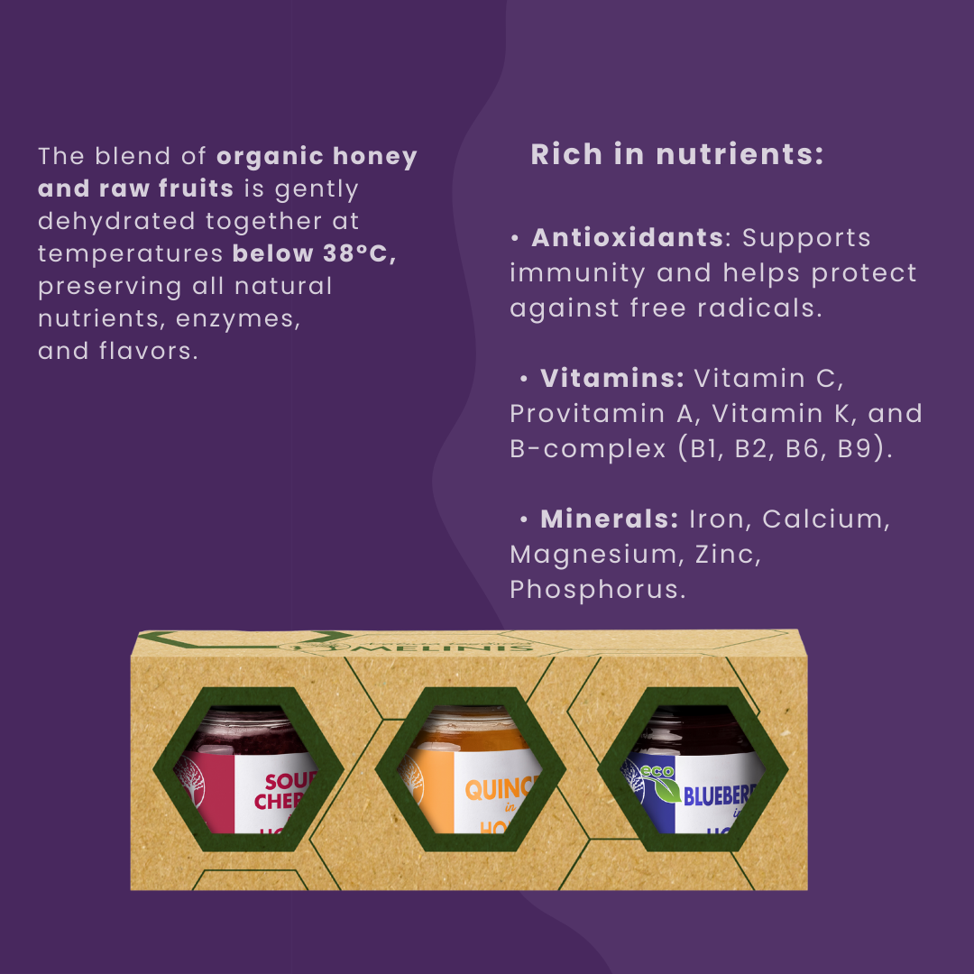 Tasting Set – Crunchy and Irresistible (Quince, Sour Cherries, and Blueberries) | 3 x 40g Jars