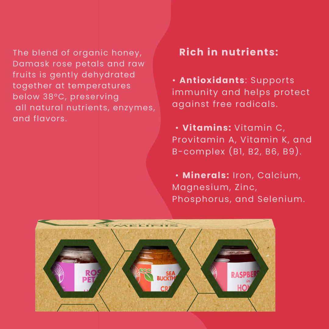 Tasting Set – Fresh and Aromatic (Rose, Raspberry, and Sea Buckthorn Cream) | 3 x 40g Jars