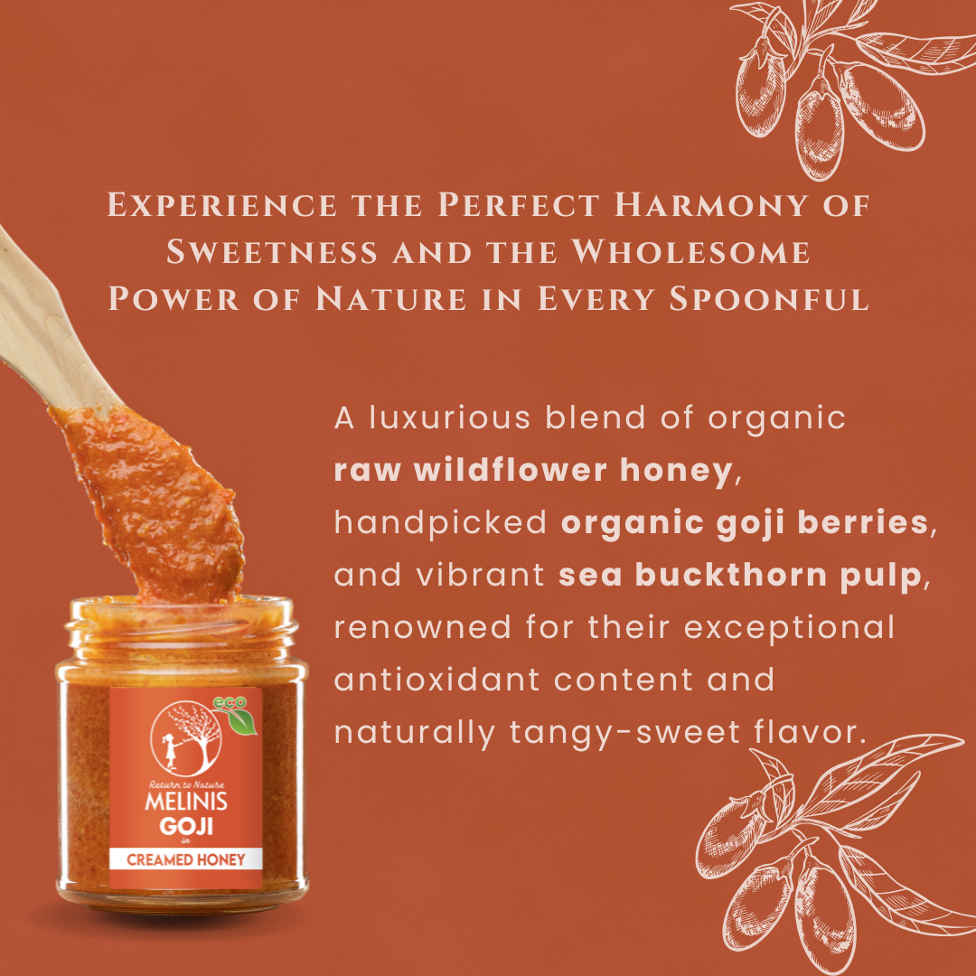 Melinis Goji Cream – 230g | Raw and Organic Honey with Organic Goji Berries | Unique Cold-Processed Spread