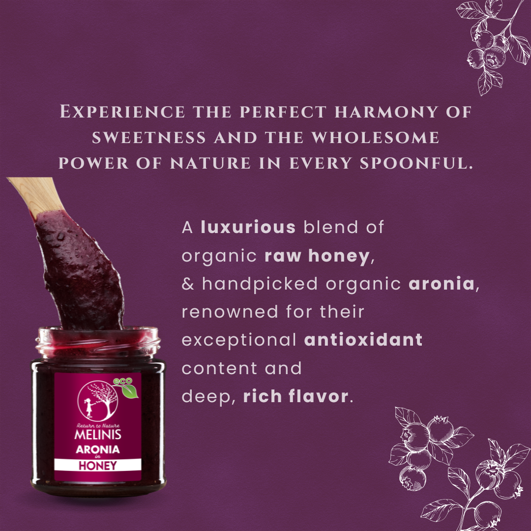 Melinis Aronia Cream – 230g | Raw and Organic Honey with Wild Aronia Berries | Unique Cold-Processed Spread