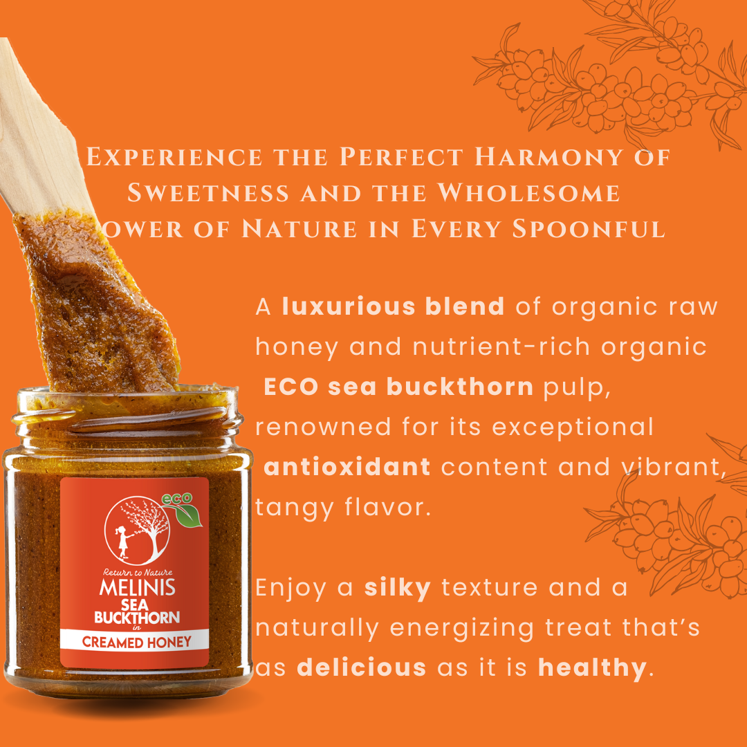 Melinis Sea Buckthorn Cream – 230g | Raw and Organic Honey with ECO Sea Buckthorn | Unique Cold-Processed Spread