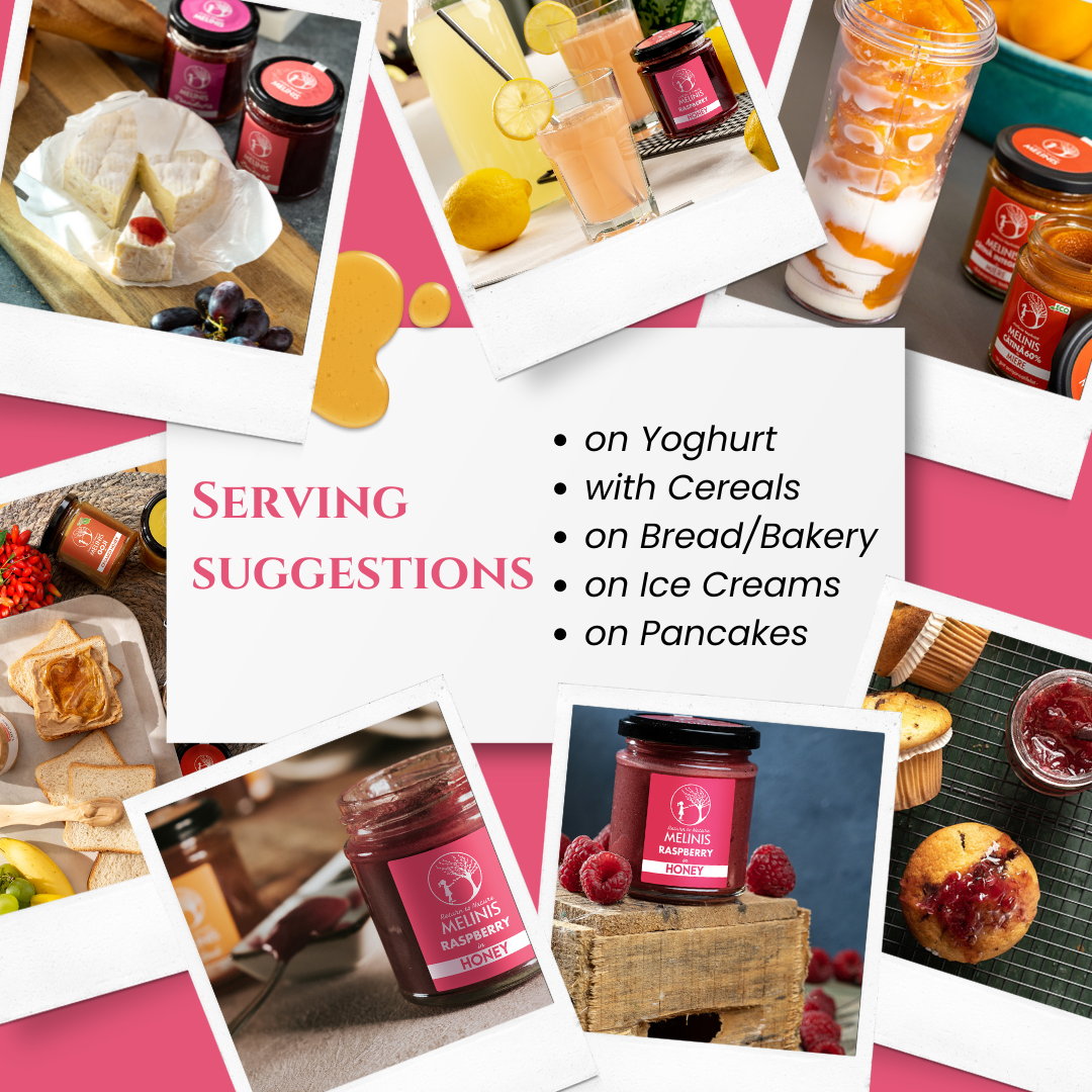 Melinis Refreshing Raspberry – 230g | Raw Organic Acacia Honey with Fresh Raspberry Pulp | Exquisite Cold-Processed Gourmet Delight