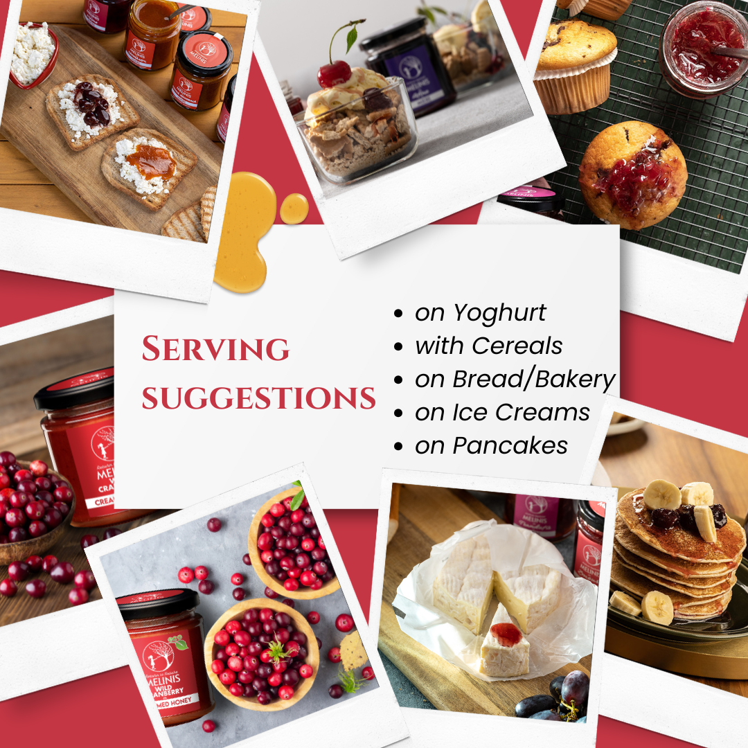 Melinis Cranberry Cream – 230g | Raw and Organic Honey with Wild Cranberries | Unique Cold-Processed Spread