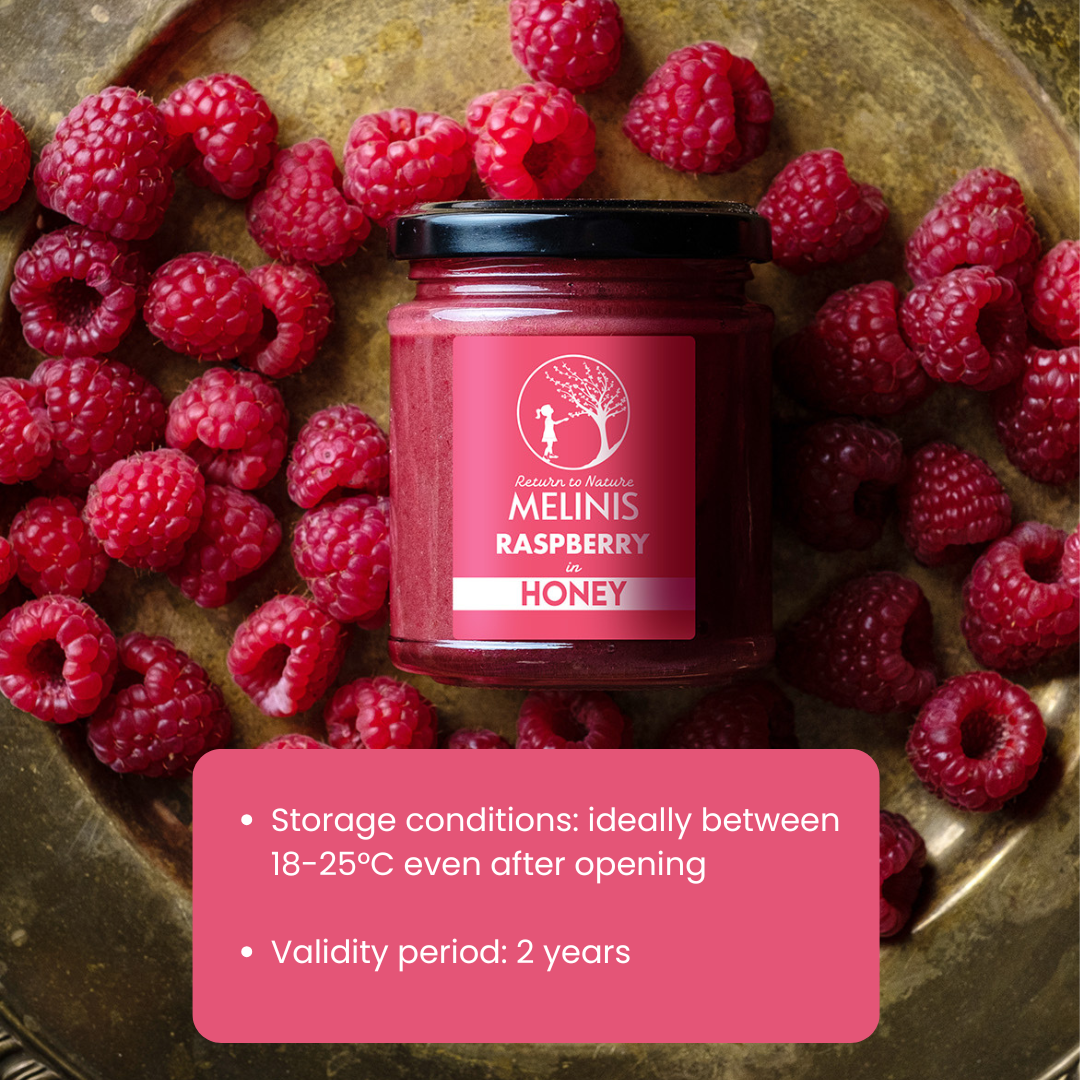 Melinis Refreshing Raspberry – 230g | Raw Organic Acacia Honey with Fresh Raspberry Pulp | Exquisite Cold-Processed Gourmet Delight