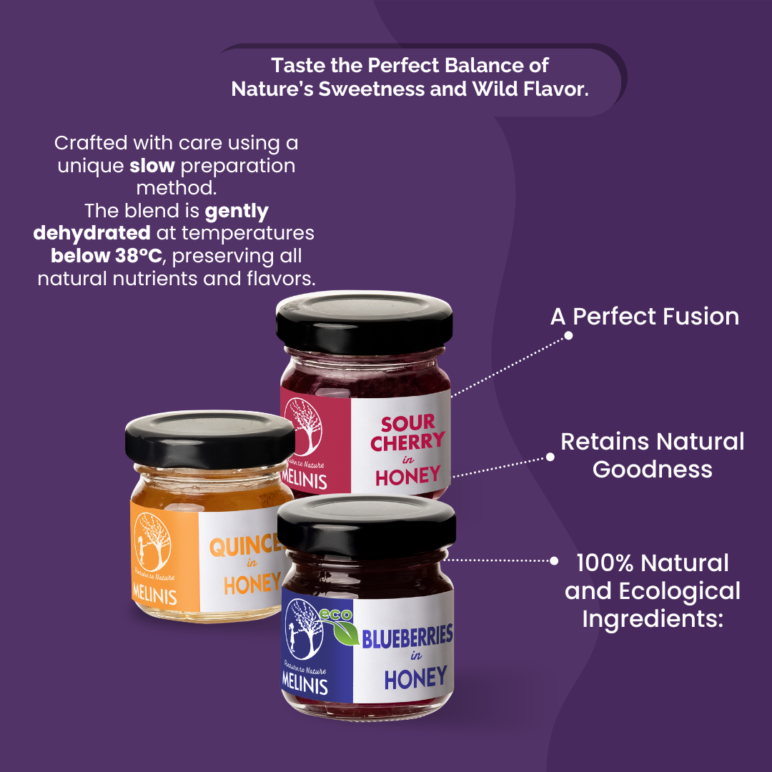 Tasting Set – Crunchy and Irresistible (Quince, Sour Cherries, and Blueberries) | 3 x 40g Jars