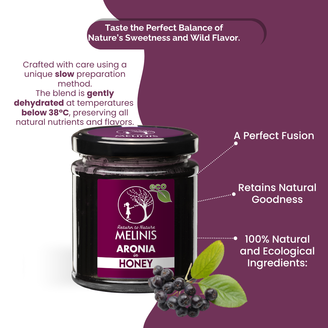 Melinis Aronia Cream – 230g | Raw and Organic Honey with Wild Aronia Berries | Unique Cold-Processed Spread